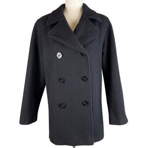 Marvin‎ Richards Vintage Over Coat Peacoat Size 6 Black Wool Anchor Buttons USA